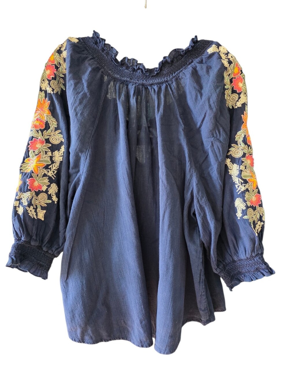 Sundance Preeda Navy Blue Embroidered Blouse Size X-Large - Picture 3 of 8